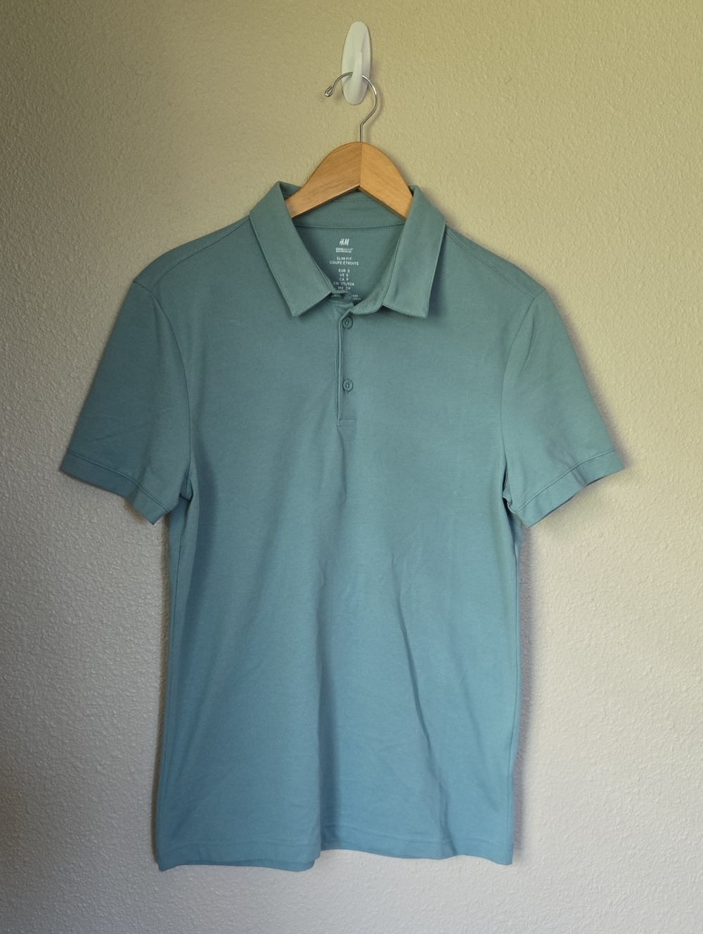 H&M Cool Down Tech Men’s Slim Fit Polo Shirt Soft Teal Green Moisture Wicking